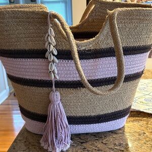Beach bag tote beige brown pink